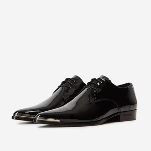 The Kooples Patent black leather derbies w/silver detail size 39